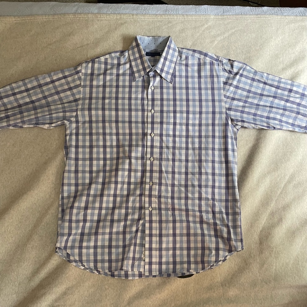 J. McLaughlin blue striped long sleeve button down. Lightweight.